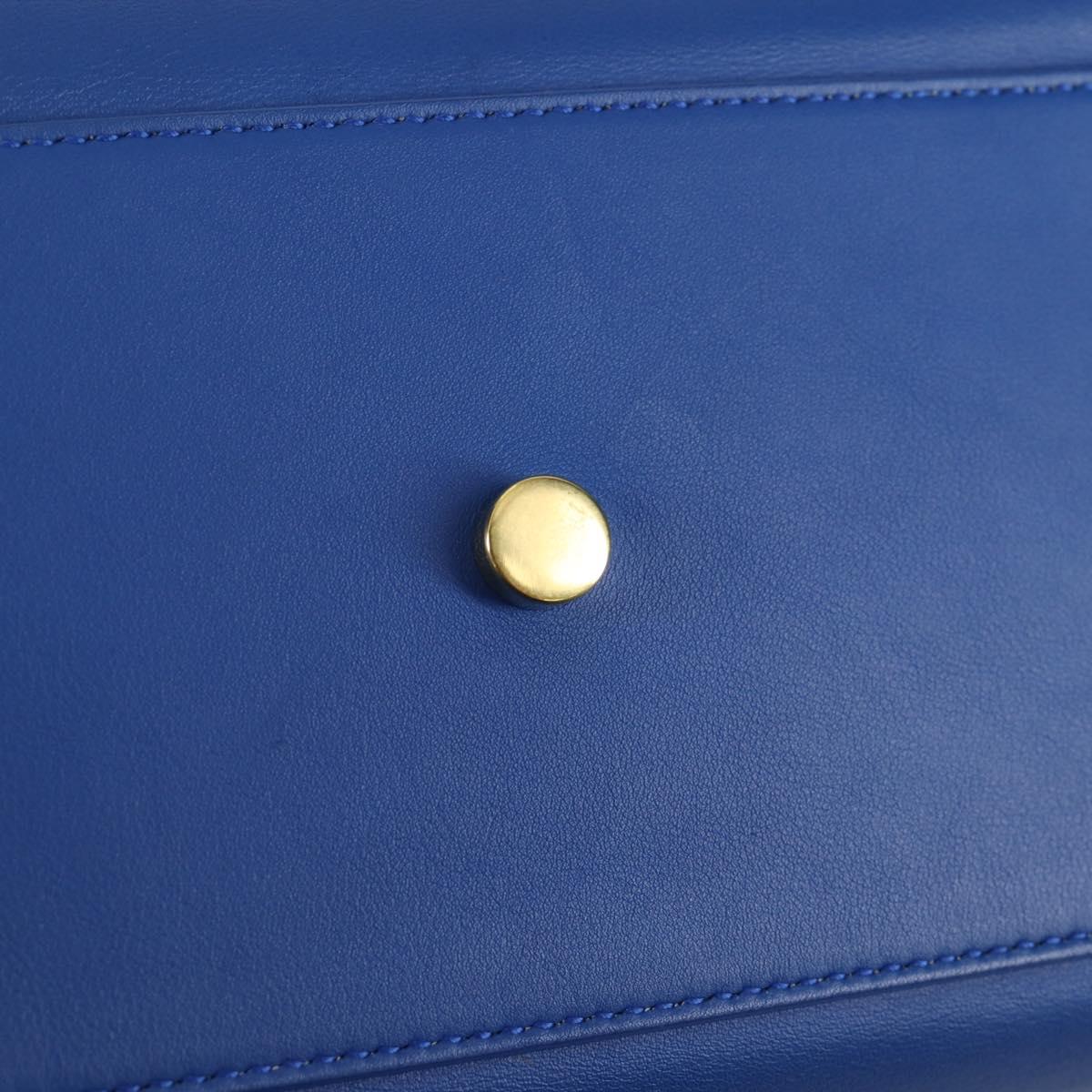 SAINT LAURENT Baby Kabas Hand Bag Leather 2way Blue Gold Auth 123590M
