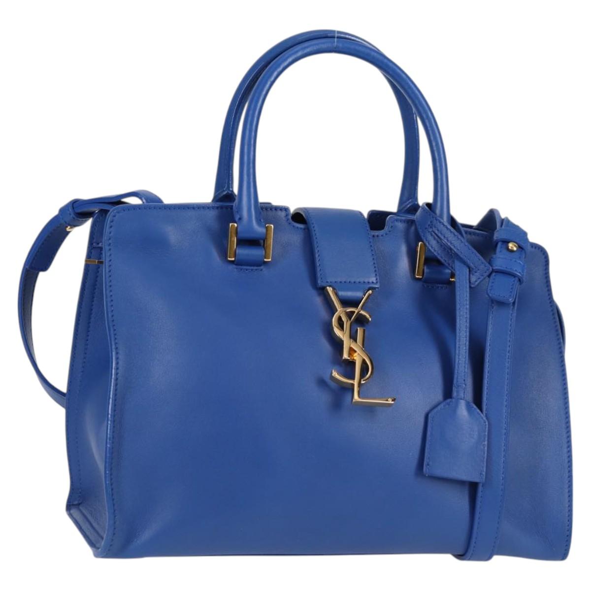 SAINT LAURENT Baby Kabas Hand Bag Leather 2way Blue Gold Auth 123590M