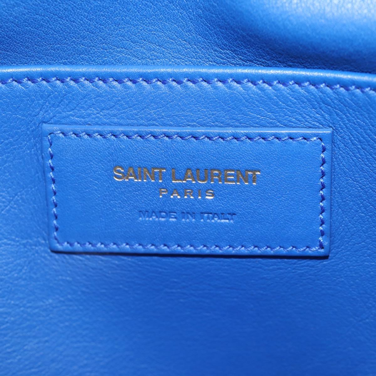 SAINT LAURENT Baby Kabas Hand Bag Leather 2way Blue Gold Auth 123590M