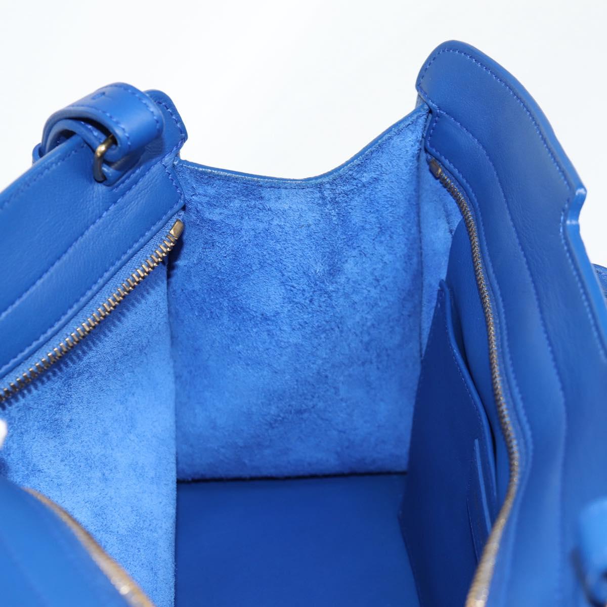 SAINT LAURENT Baby Kabas Hand Bag Leather 2way Blue Gold Auth 123590M