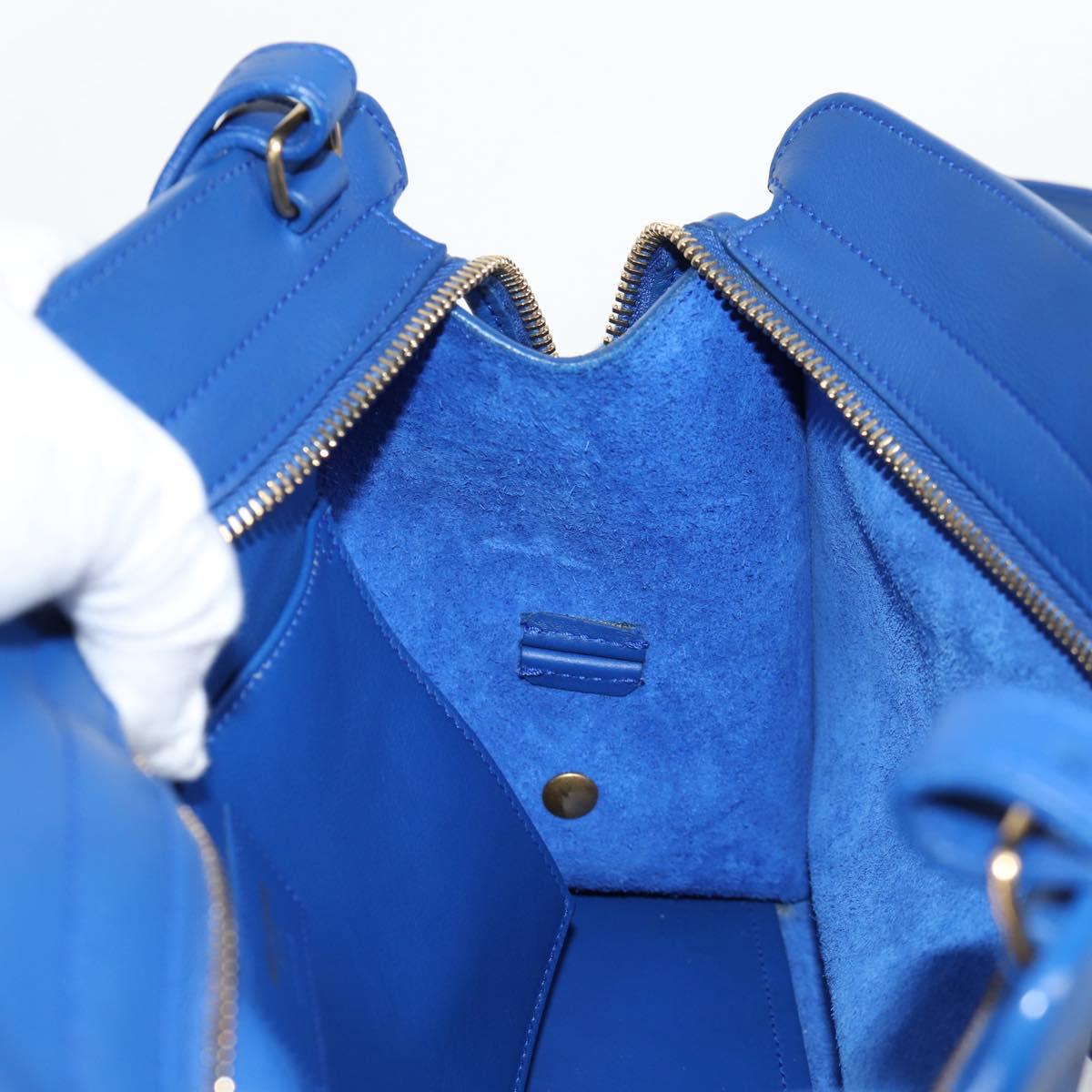 SAINT LAURENT Baby Kabas Hand Bag Leather 2way Blue Gold Auth 123590M