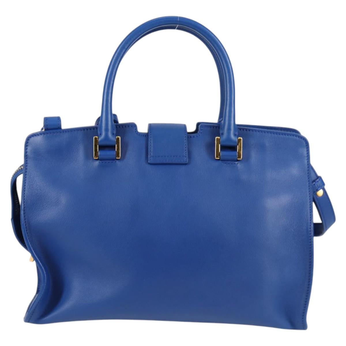 SAINT LAURENT Baby Kabas Hand Bag Leather 2way Blue Gold Auth 123590M