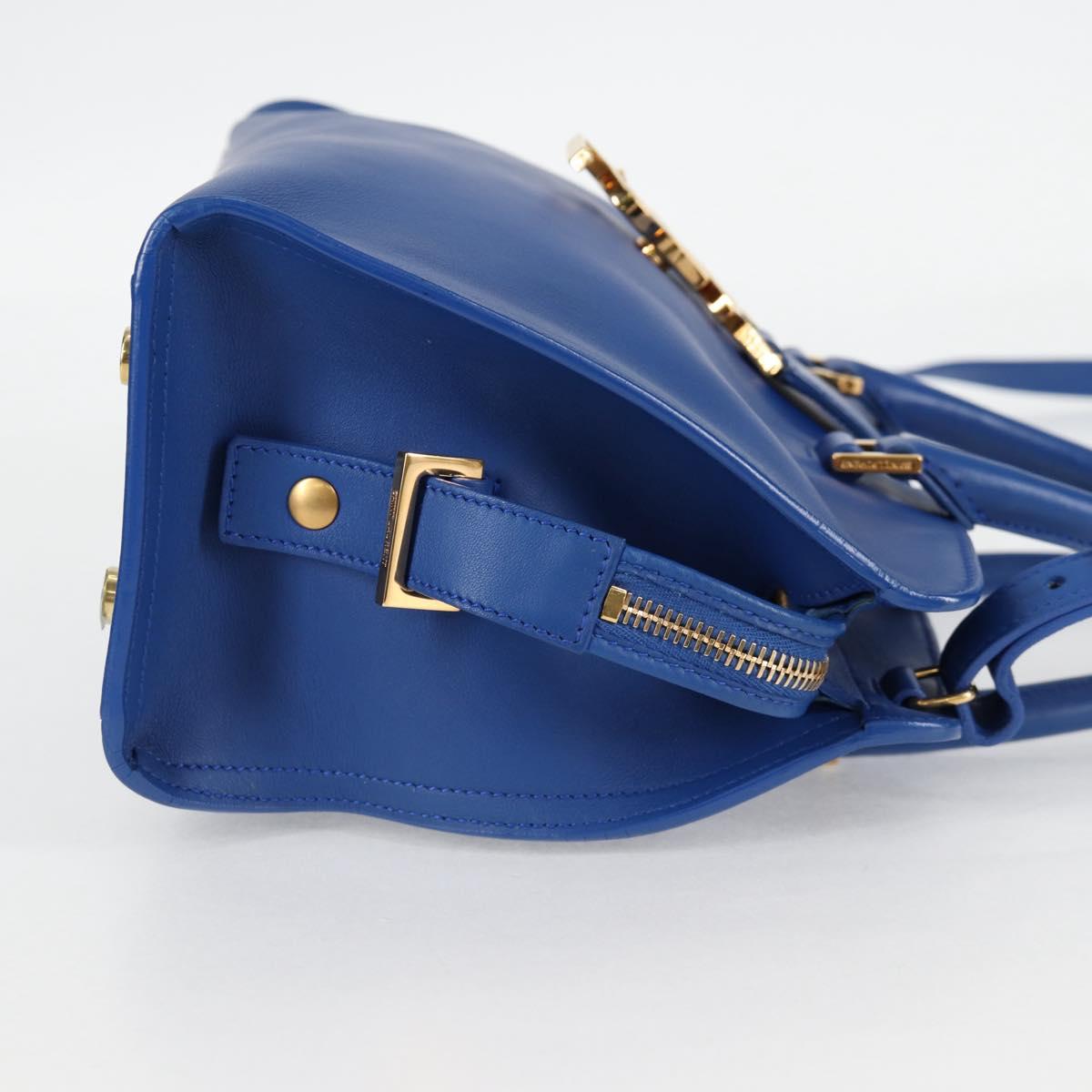 SAINT LAURENT Baby Kabas Hand Bag Leather 2way Blue Gold Auth 123590M