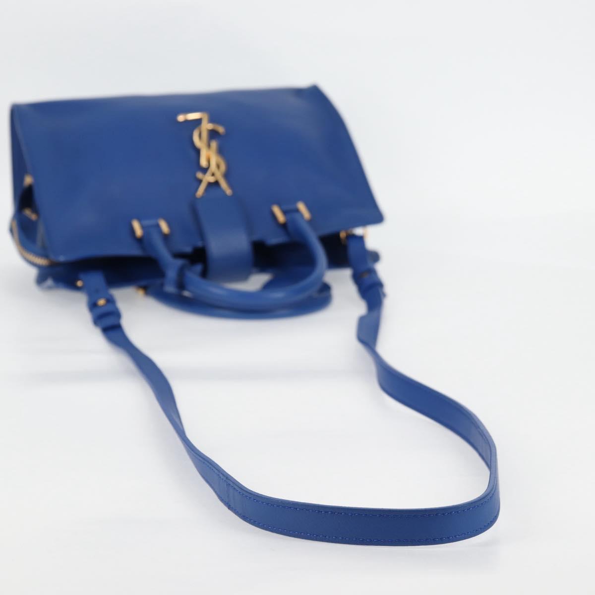 SAINT LAURENT Baby Kabas Hand Bag Leather 2way Blue Gold Auth 123590M