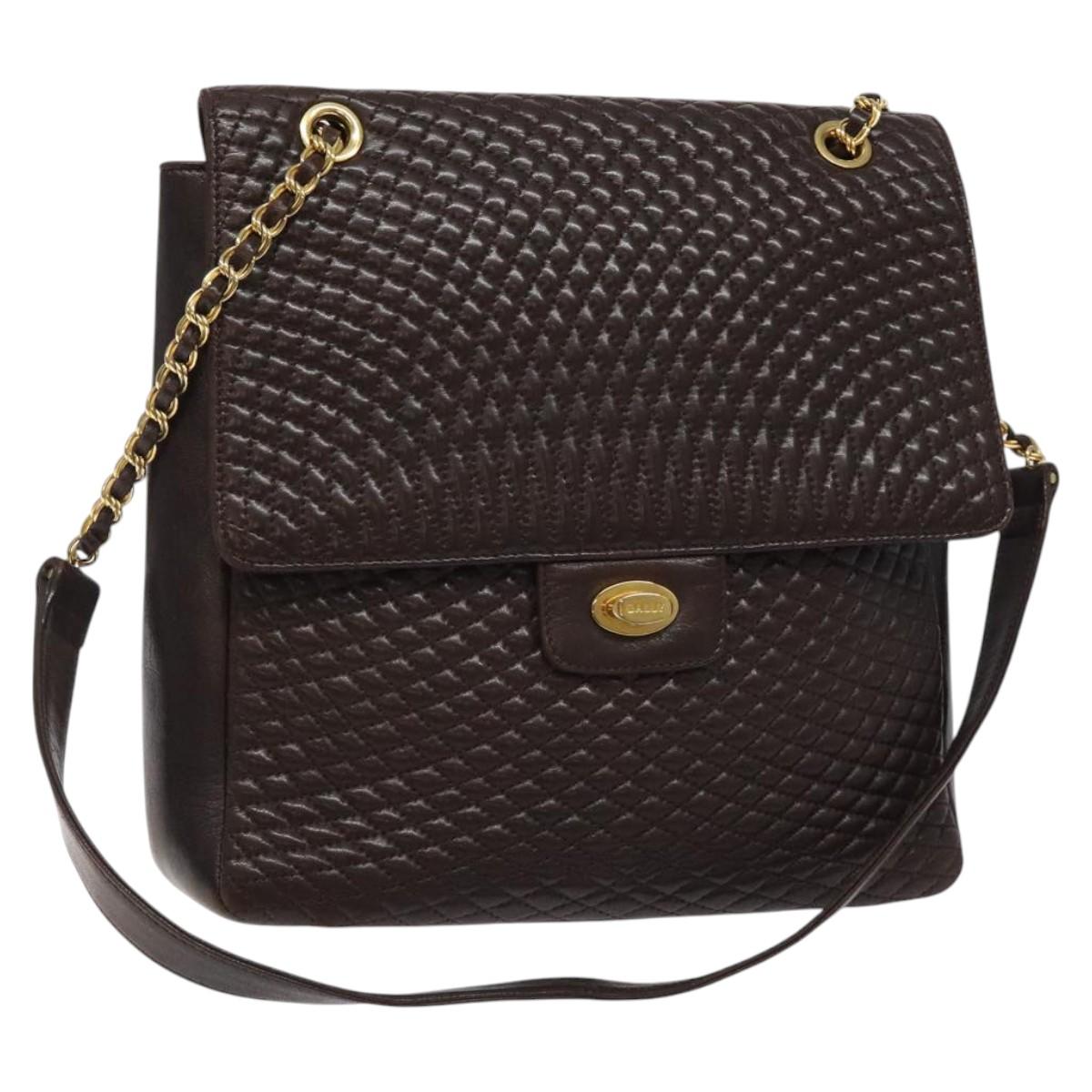 BALLY Quilted Chain Shoulder Bag Leather Black Gold Auth 123611