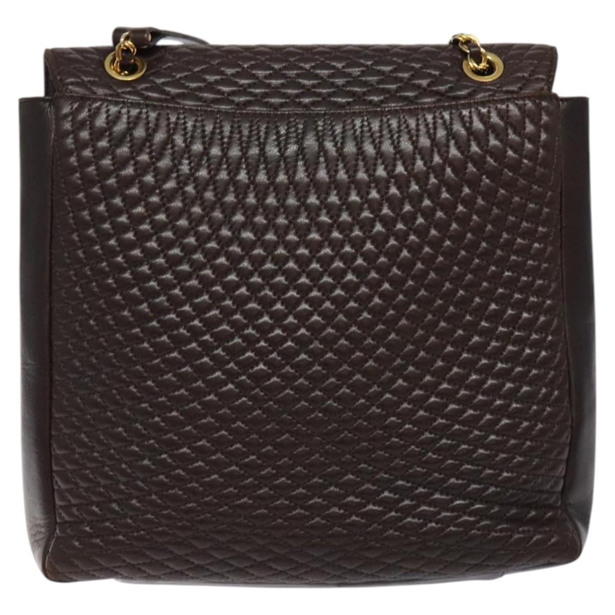 BALLY Quilted Chain Shoulder Bag Leather Black Gold Auth 123611