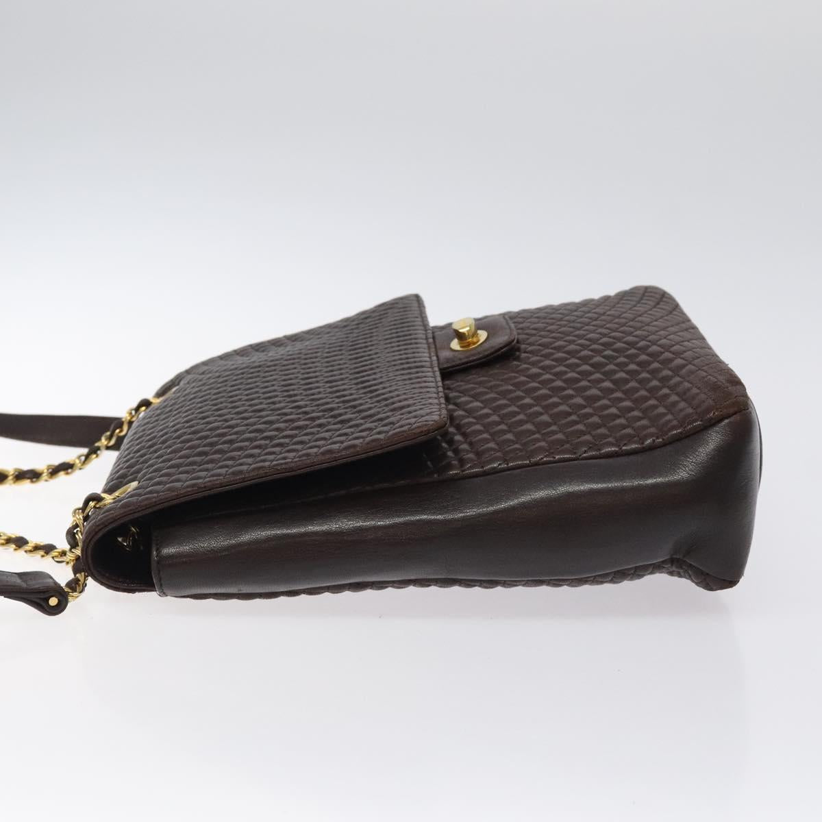 BALLY Quilted Chain Shoulder Bag Leather Black Gold Auth 123611