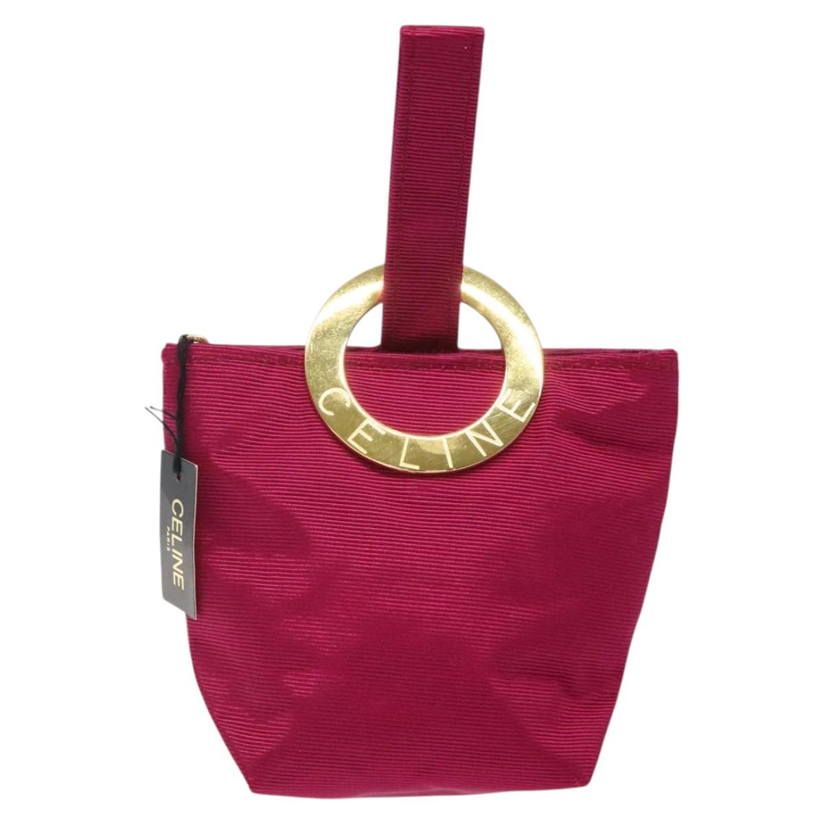CELINE Circle Pouch Nylon Pink Gold Auth 123645