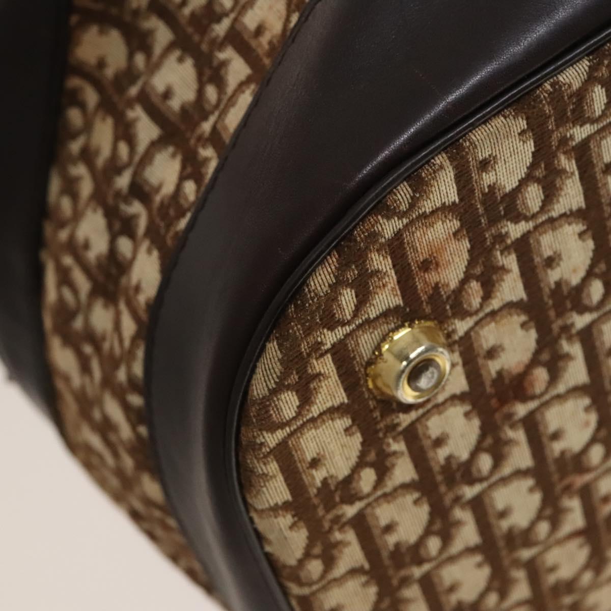 Christian Dior Trotter Canvas Shoulder Bag Brown Gold Auth 123655