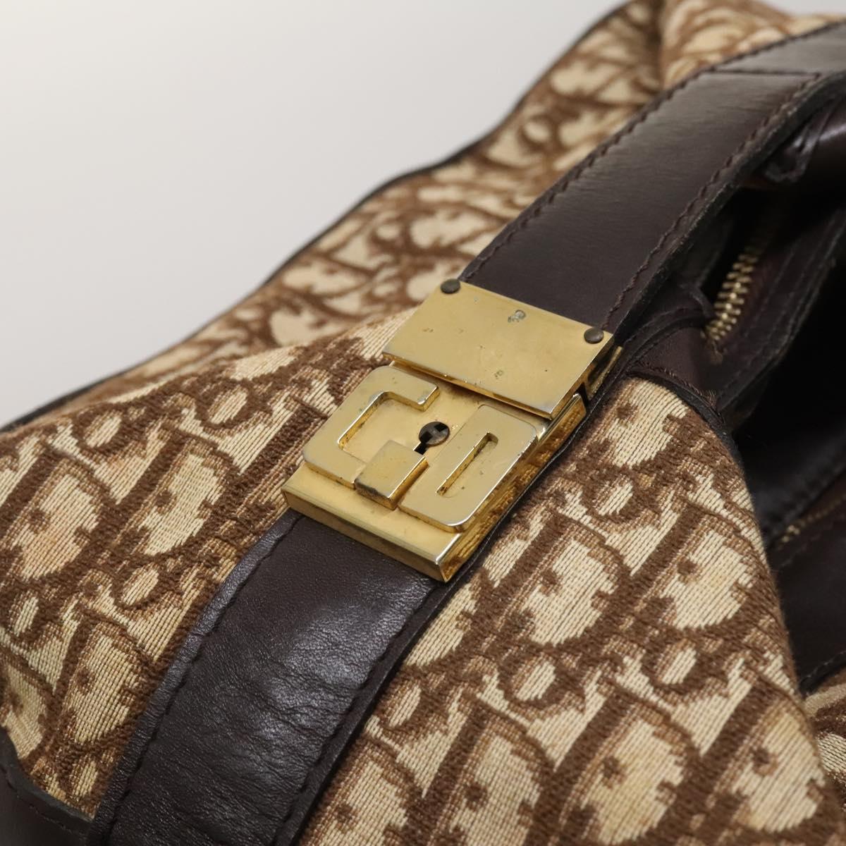 Christian Dior Trotter Canvas Shoulder Bag Brown Gold Auth 123655