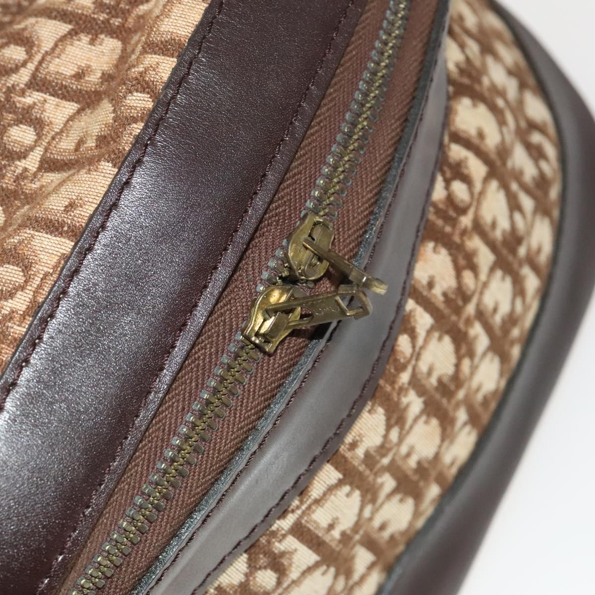 Christian Dior Trotter Canvas Shoulder Bag Brown Gold Auth 123655