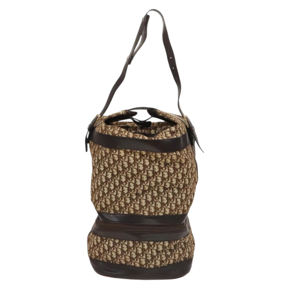 Christian Dior Trotter Canvas Shoulder Bag Brown Gold Auth 123655