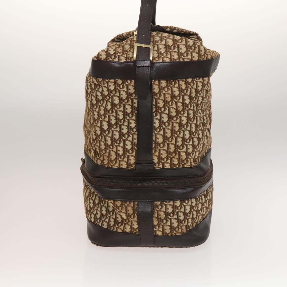 Christian Dior Trotter Canvas Shoulder Bag Brown Gold Auth 123655