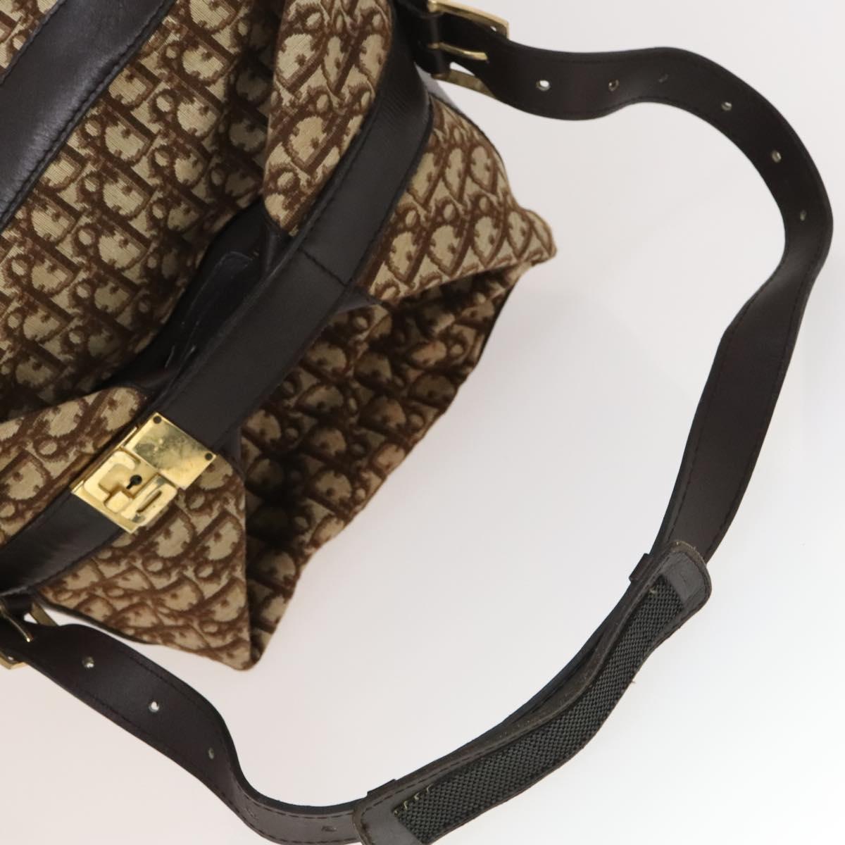 Christian Dior Trotter Canvas Shoulder Bag Brown Gold Auth 123655