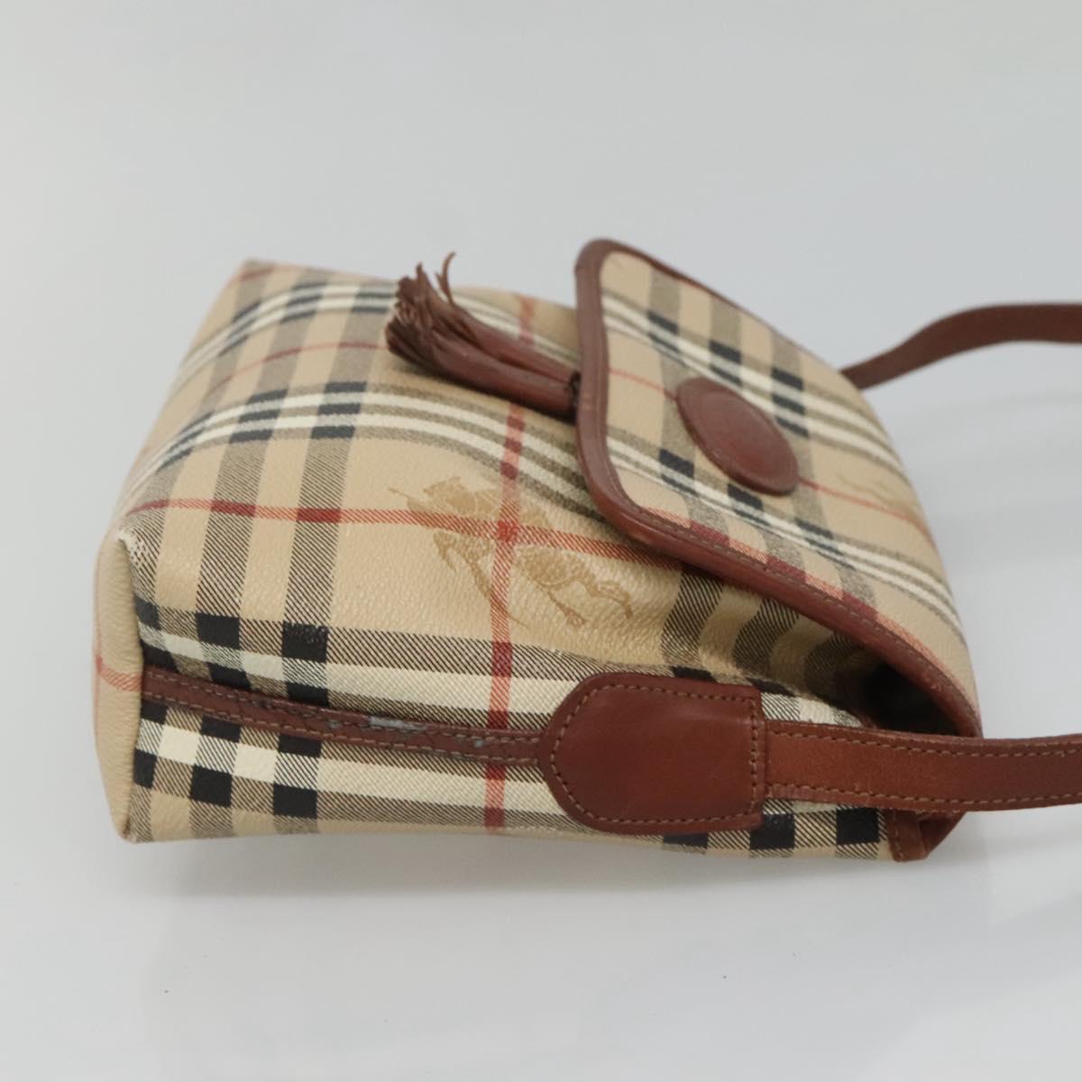 Burberrys Nova Check Shoulder Bag PVC Beige Gold Auth 123676