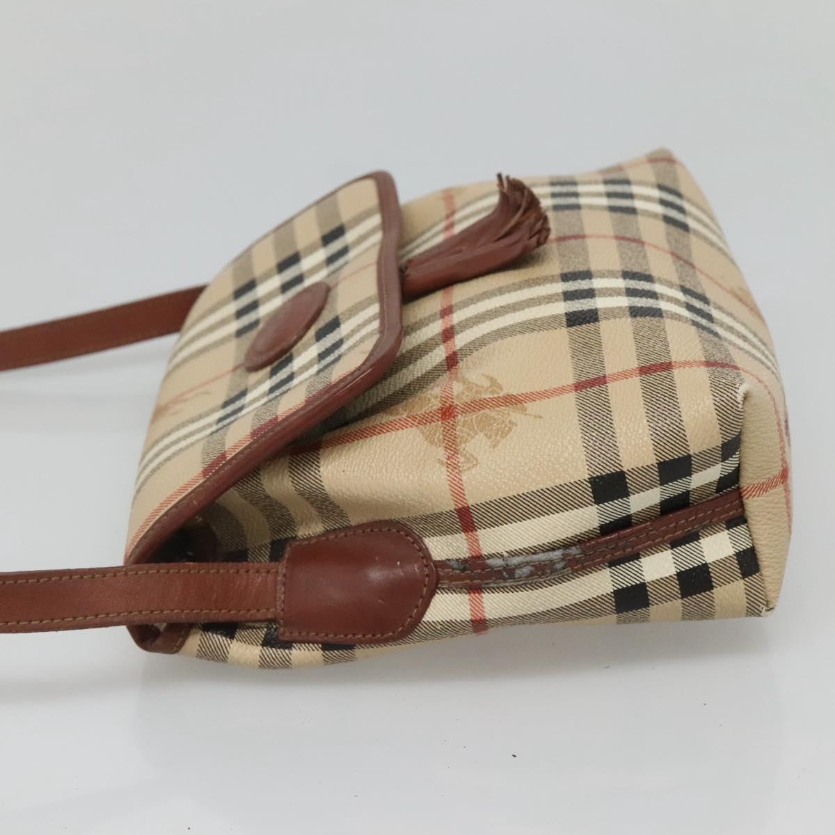 Burberrys Nova Check Shoulder Bag PVC Beige Gold Auth 123676