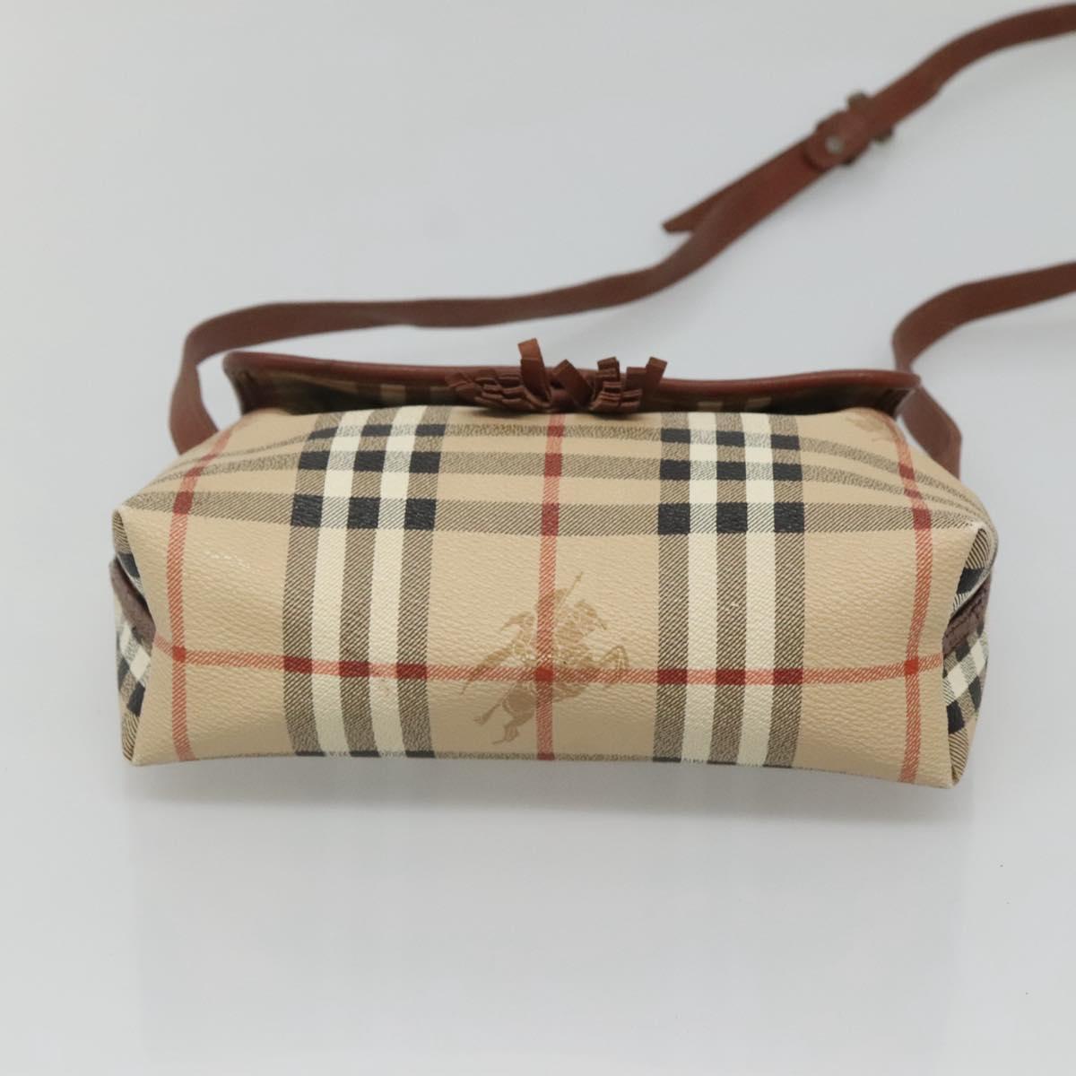 Burberrys Nova Check Shoulder Bag PVC Beige Gold Auth 123676