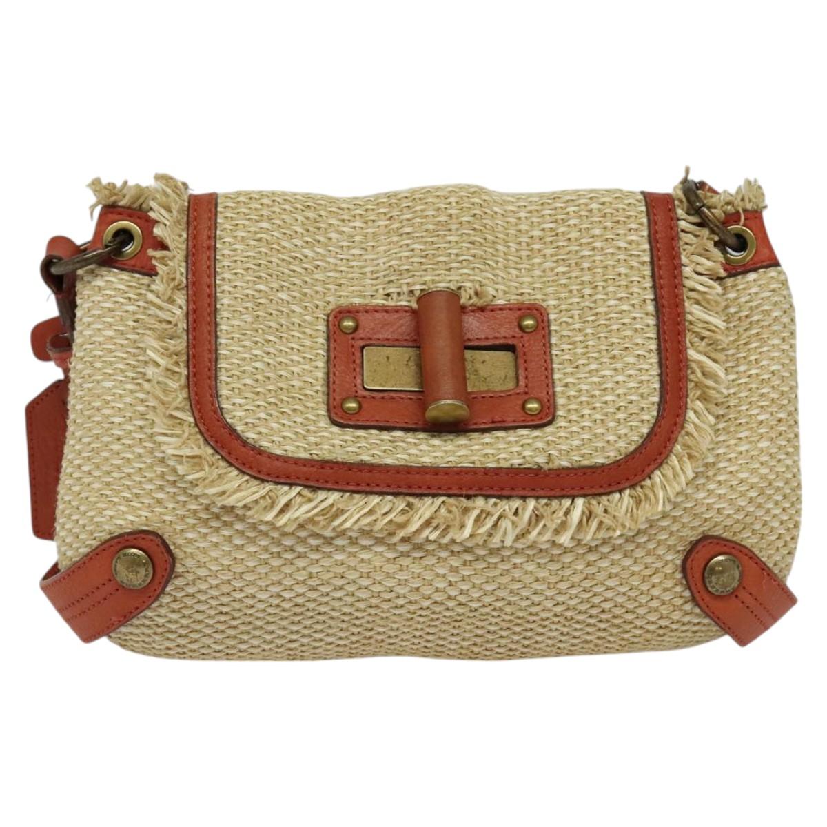 BURBERRY Blue Label Shoulder Bag Straw Beige Auth 123677