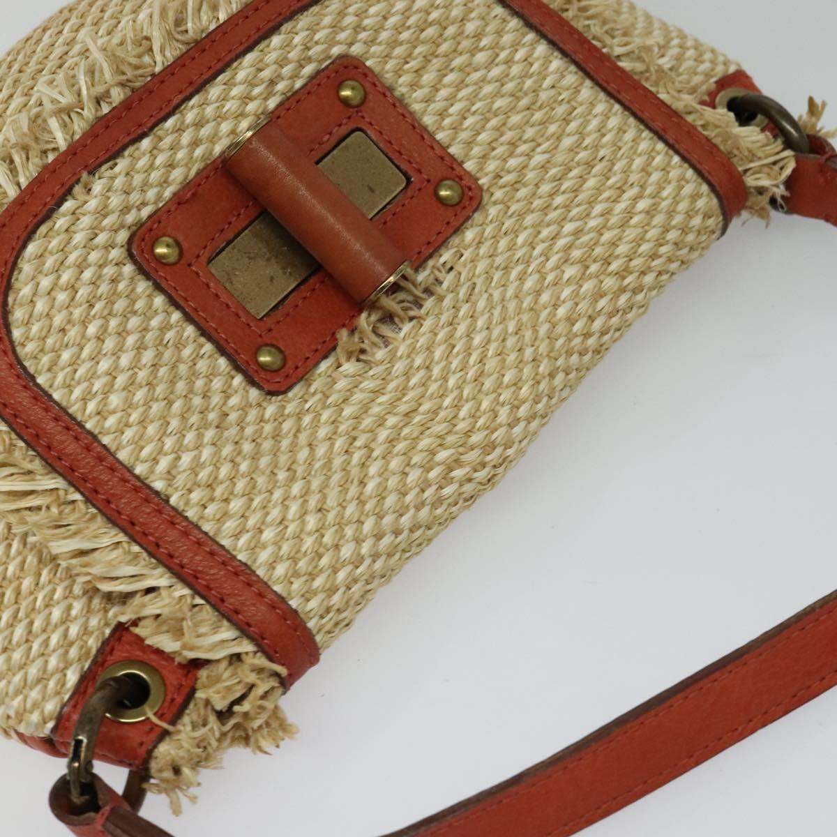 BURBERRY Blue Label Shoulder Bag Straw Beige Auth 123677