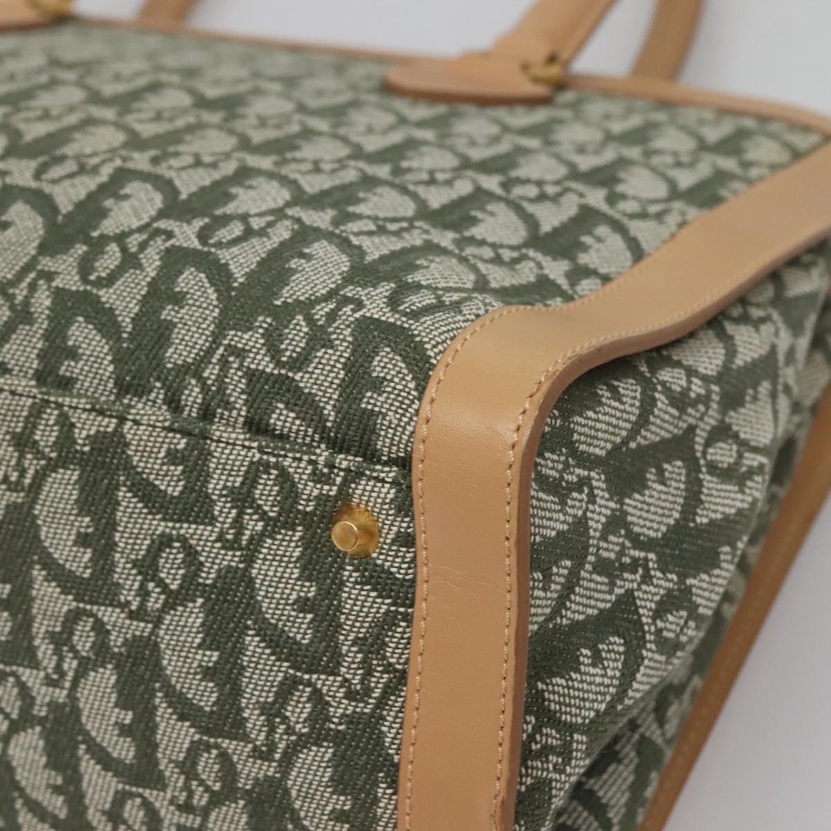 Christian Dior Trotter Canvas Hand Bag Khaki Gold Auth 123689