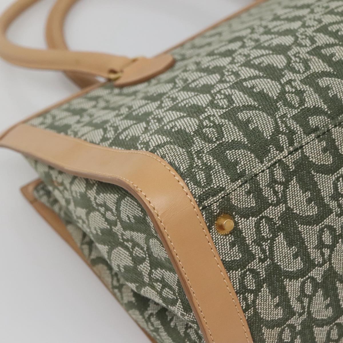 Christian Dior Trotter Canvas Hand Bag Khaki Gold Auth 123689