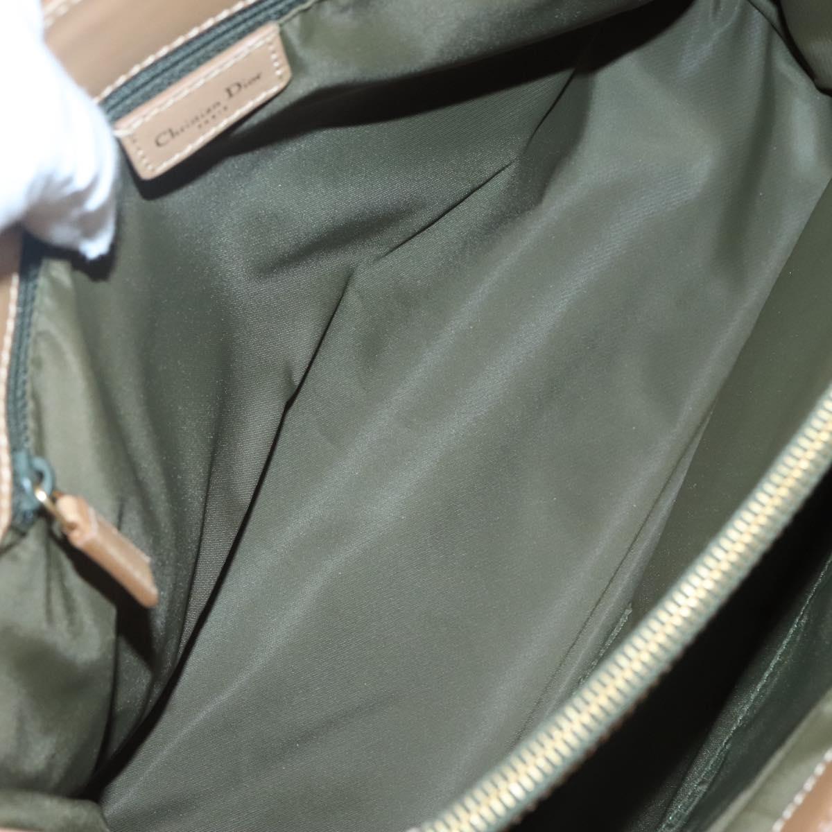 Christian Dior Trotter Canvas Hand Bag Khaki Gold Auth 123689