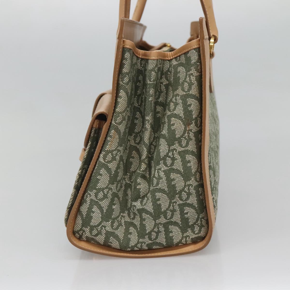 Christian Dior Trotter Canvas Hand Bag Khaki Gold Auth 123689