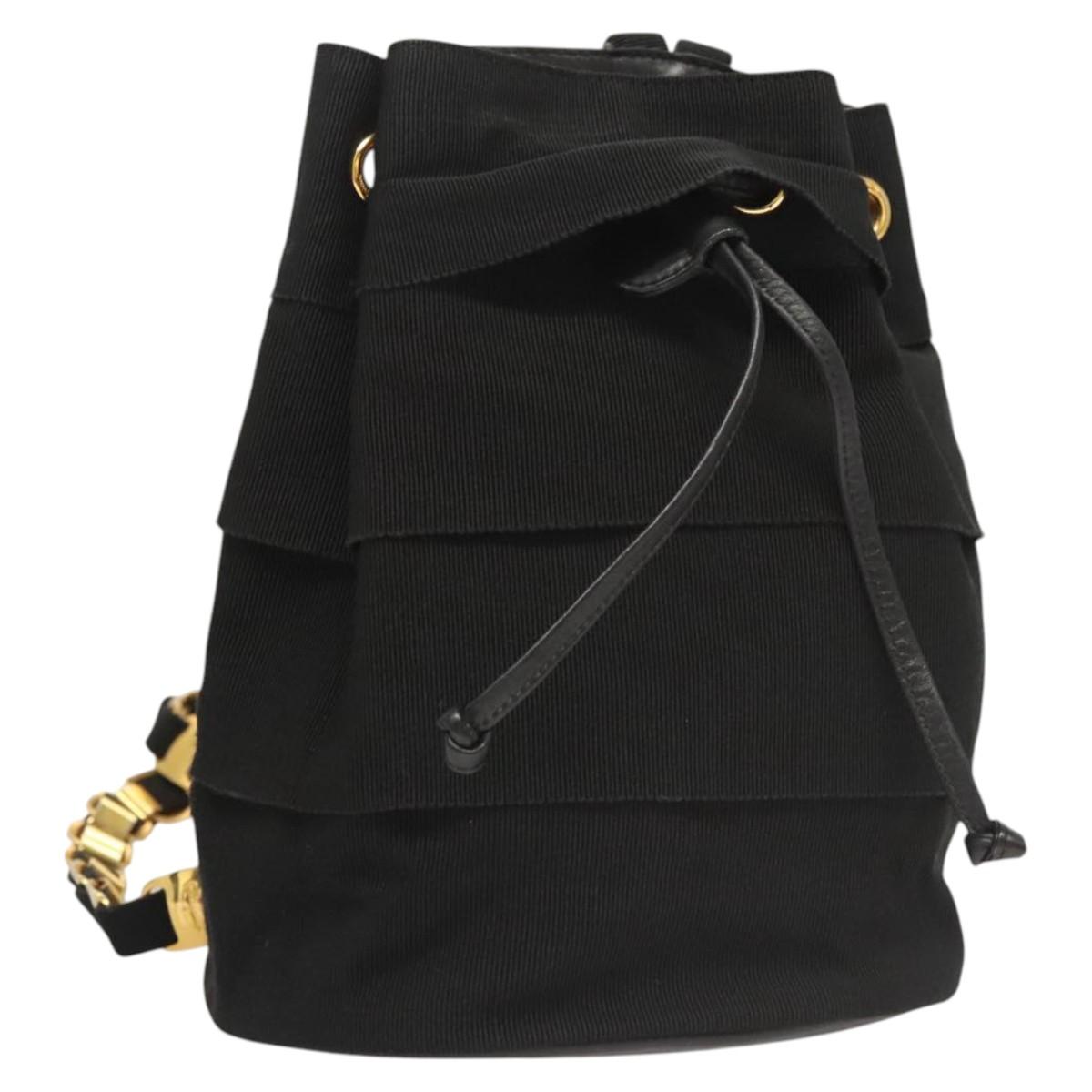 Salvatore Ferragamo Backpack Canvas Black Gold Auth 123717