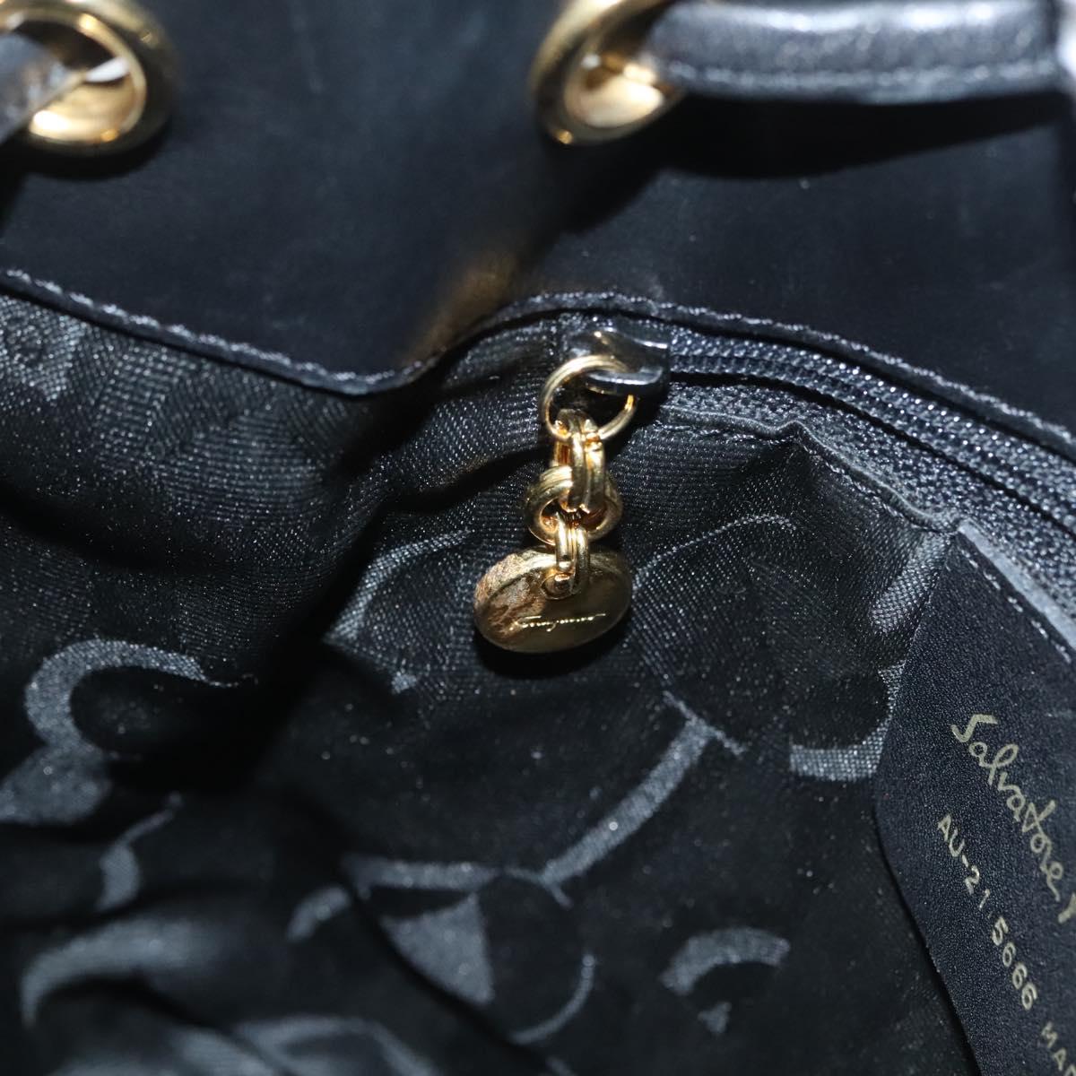 Salvatore Ferragamo Backpack Canvas Black Gold Auth 123717