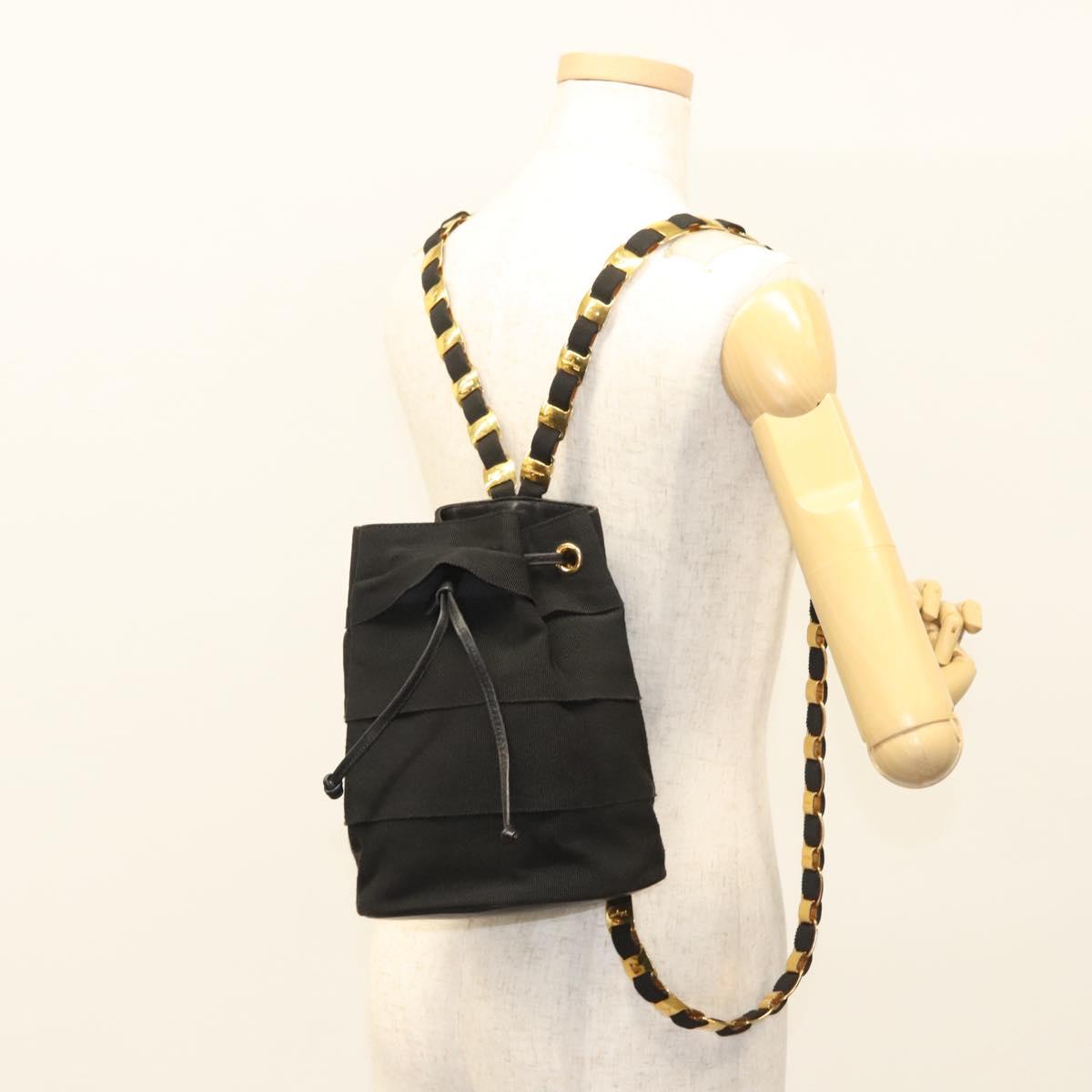 Salvatore Ferragamo Backpack Canvas Black Gold Auth 123717