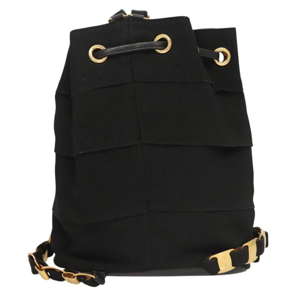 Salvatore Ferragamo Backpack Canvas Black Gold Auth 123717