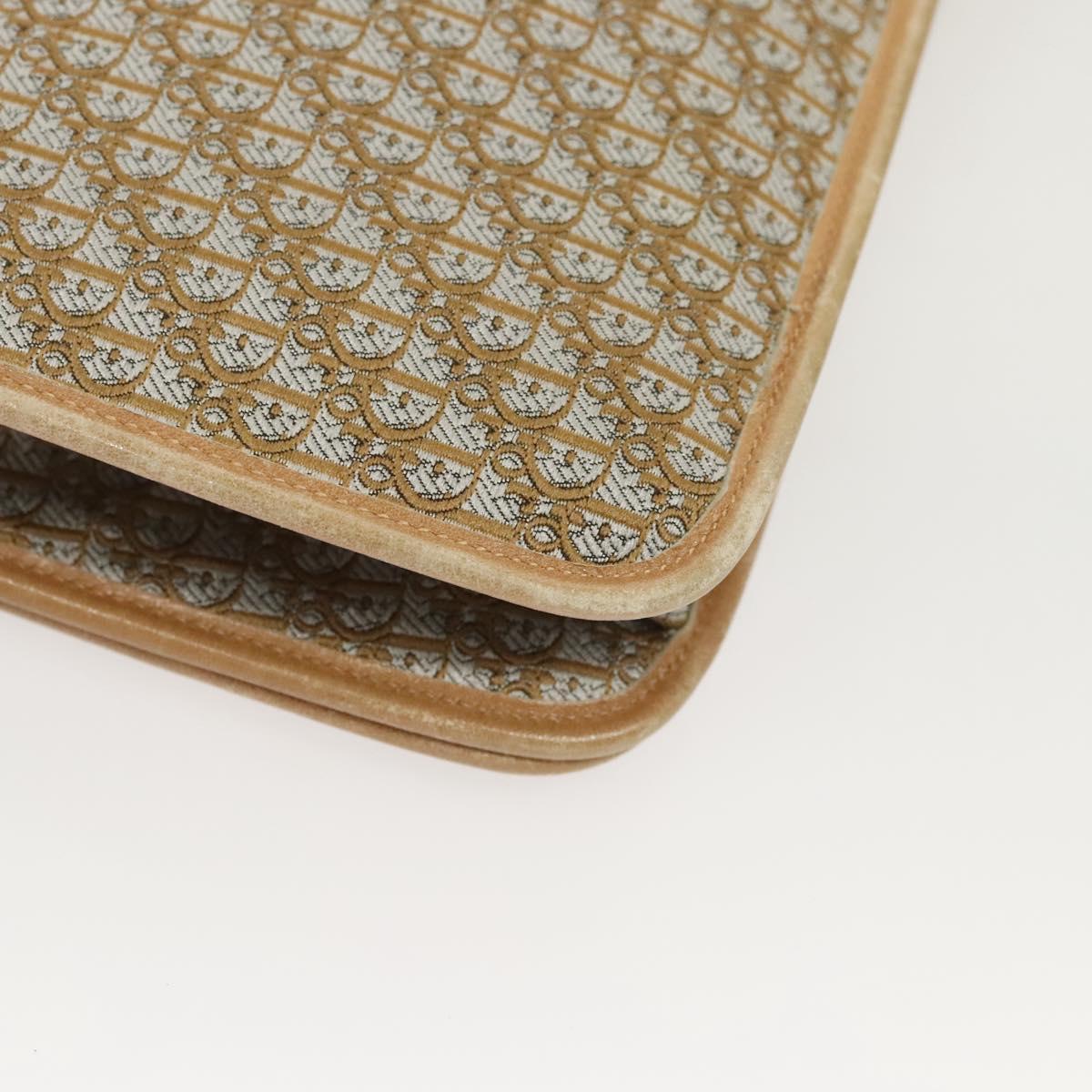 Christian Dior Trotter Canvas Chain Shoulder Bag Beige Gold Auth 123721