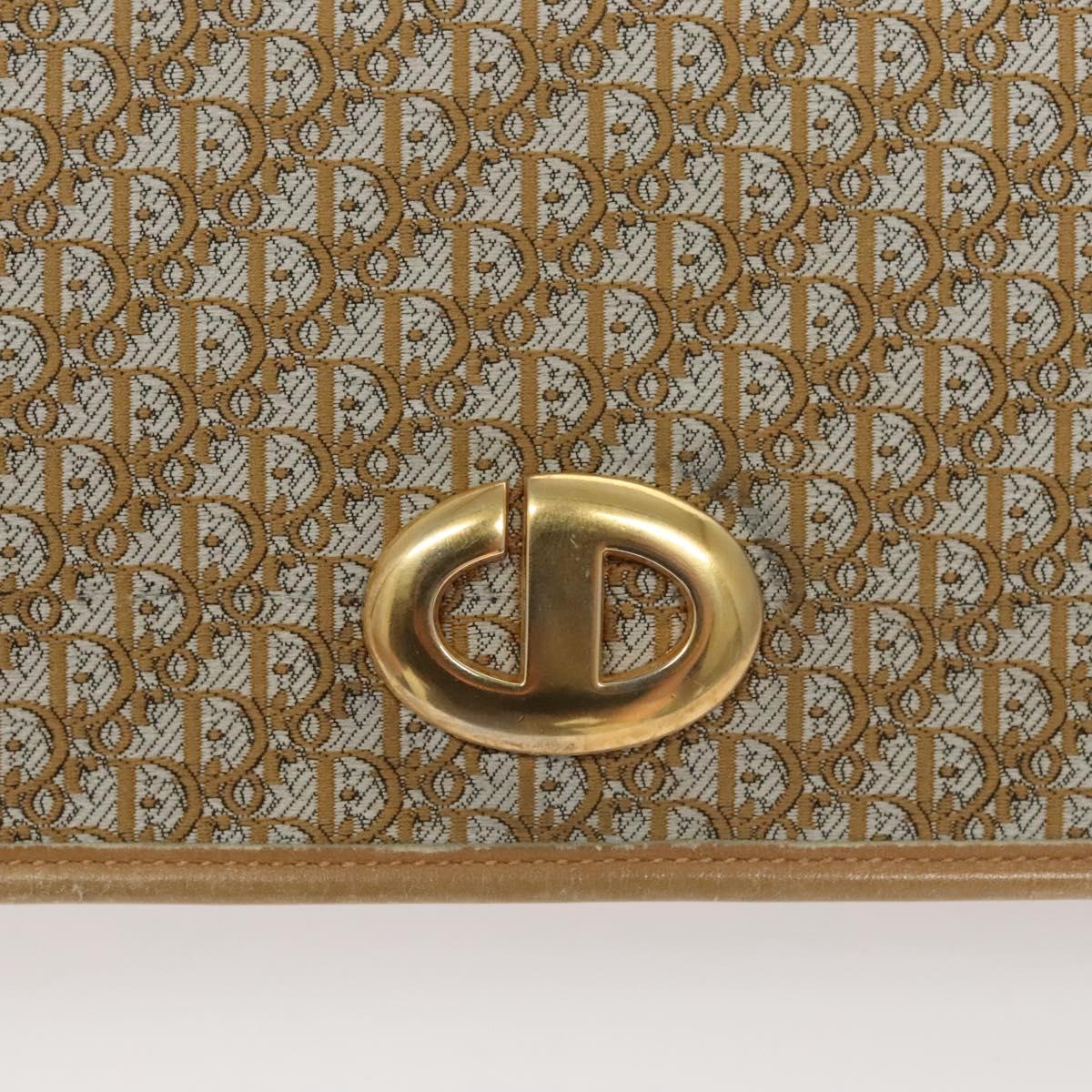 Christian Dior Trotter Canvas Chain Shoulder Bag Beige Gold Auth 123721