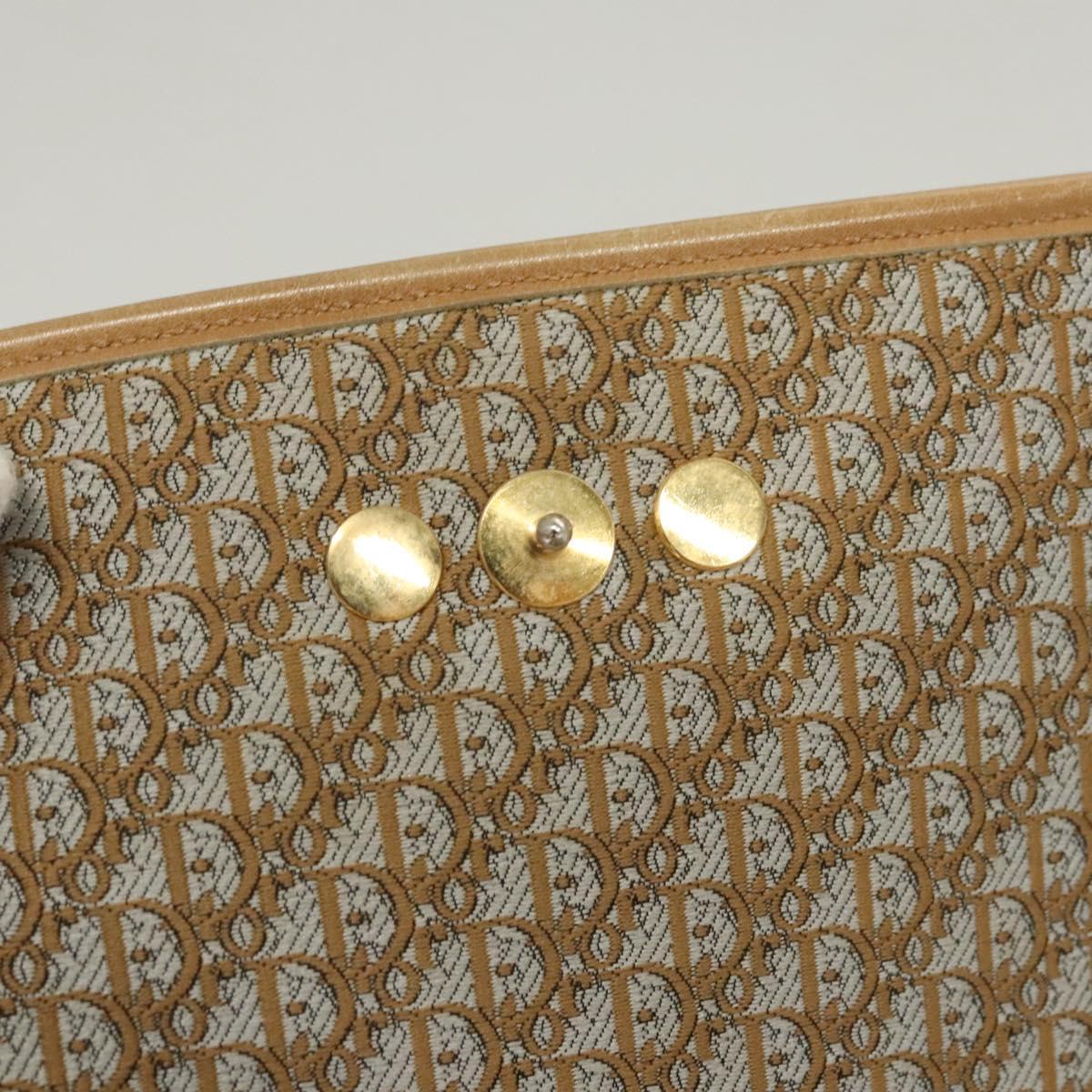 Christian Dior Trotter Canvas Chain Shoulder Bag Beige Gold Auth 123721