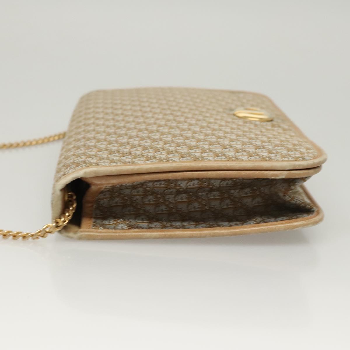 Christian Dior Trotter Canvas Chain Shoulder Bag Beige Gold Auth 123721