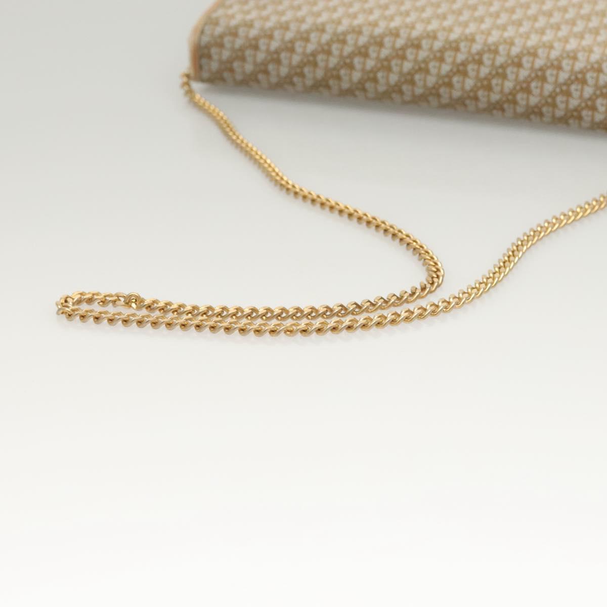 Christian Dior Trotter Canvas Chain Shoulder Bag Beige Gold Auth 123721