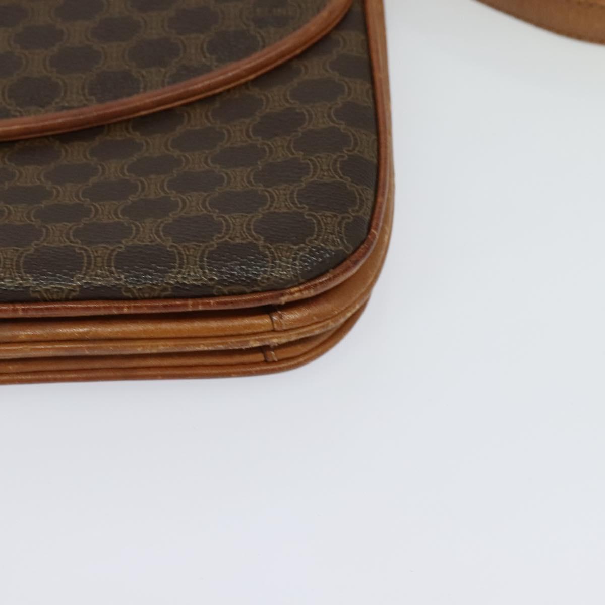 CELINE Macadam Canvas Shoulder Bag PVC Leather Brown Gold Auth 123725