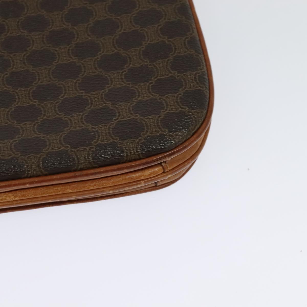 CELINE Macadam Canvas Shoulder Bag PVC Leather Brown Gold Auth 123725