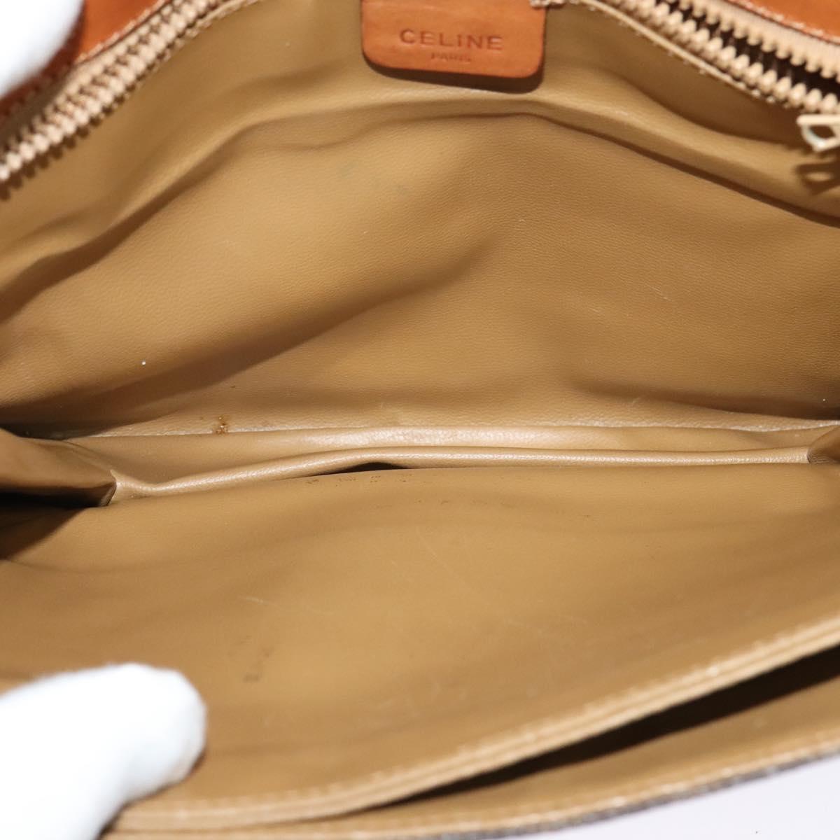 CELINE Macadam Canvas Shoulder Bag PVC Leather Brown Gold Auth 123725