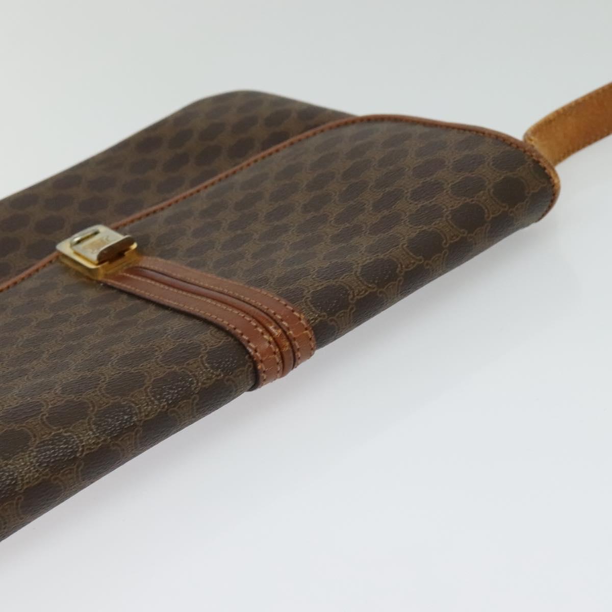 CELINE Macadam Canvas Shoulder Bag PVC Leather Brown Gold Auth 123725