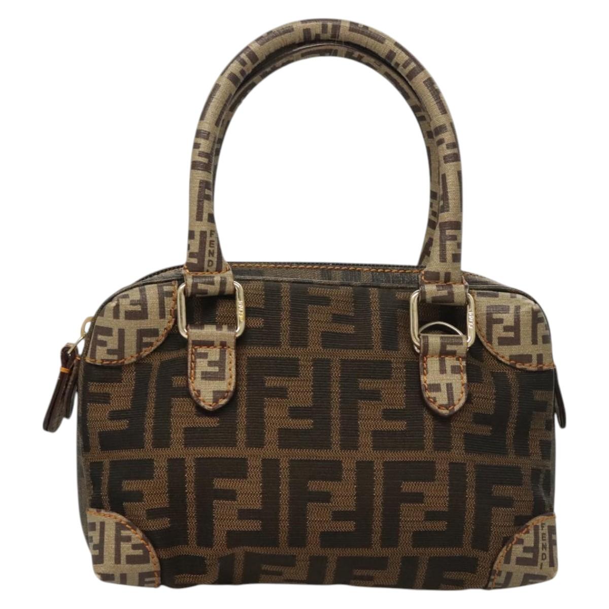 FENDI Zucca Canvas Zucchino Canvas Hand Bag 2way Brown Black beige Auth 123727