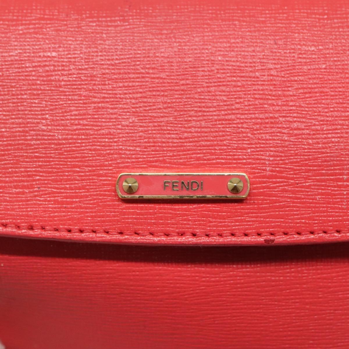 FENDI Shoulder Bag Leather Red Gold Auth 123730