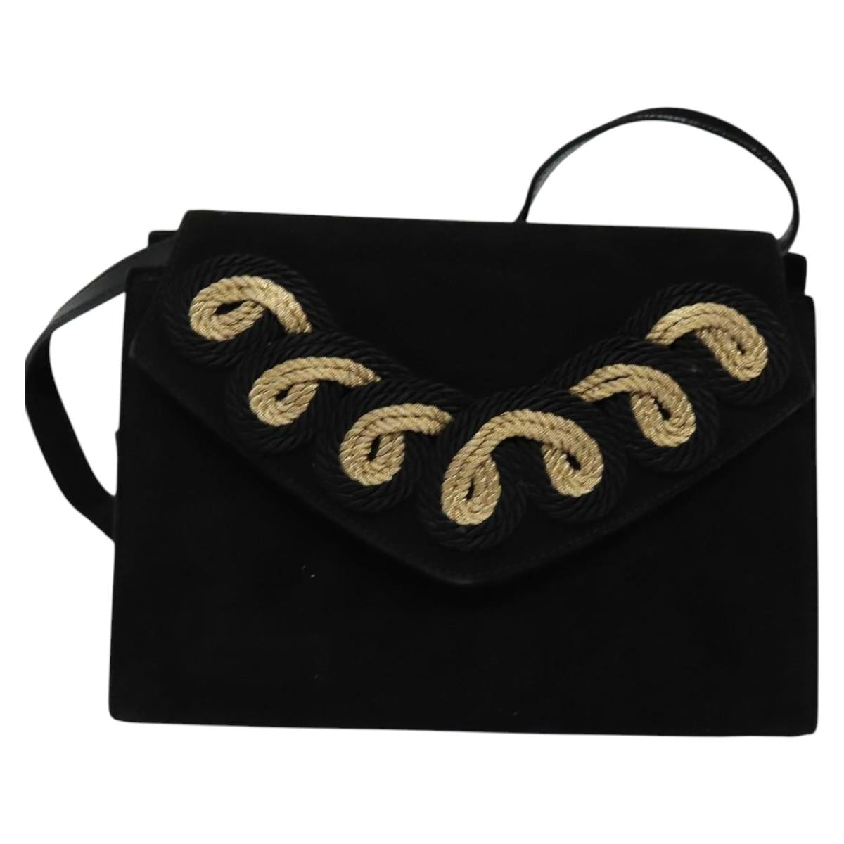 Salvatore Ferragamo Shoulder Bag Suede Gold Black Auth 123733