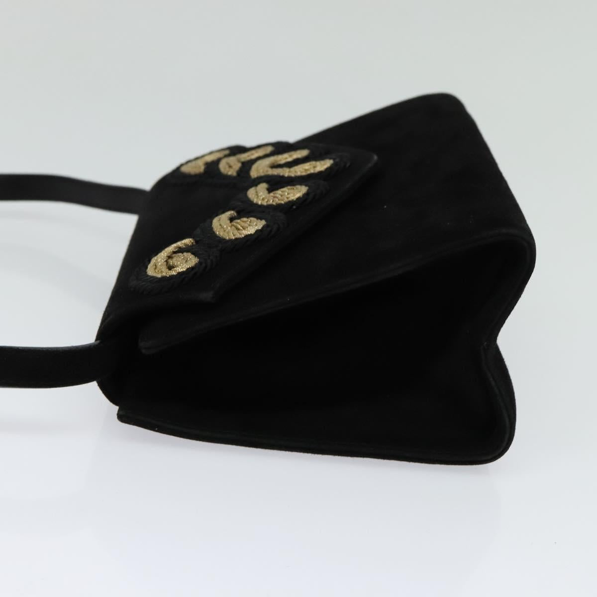 Salvatore Ferragamo Shoulder Bag Suede Gold Black Auth 123733