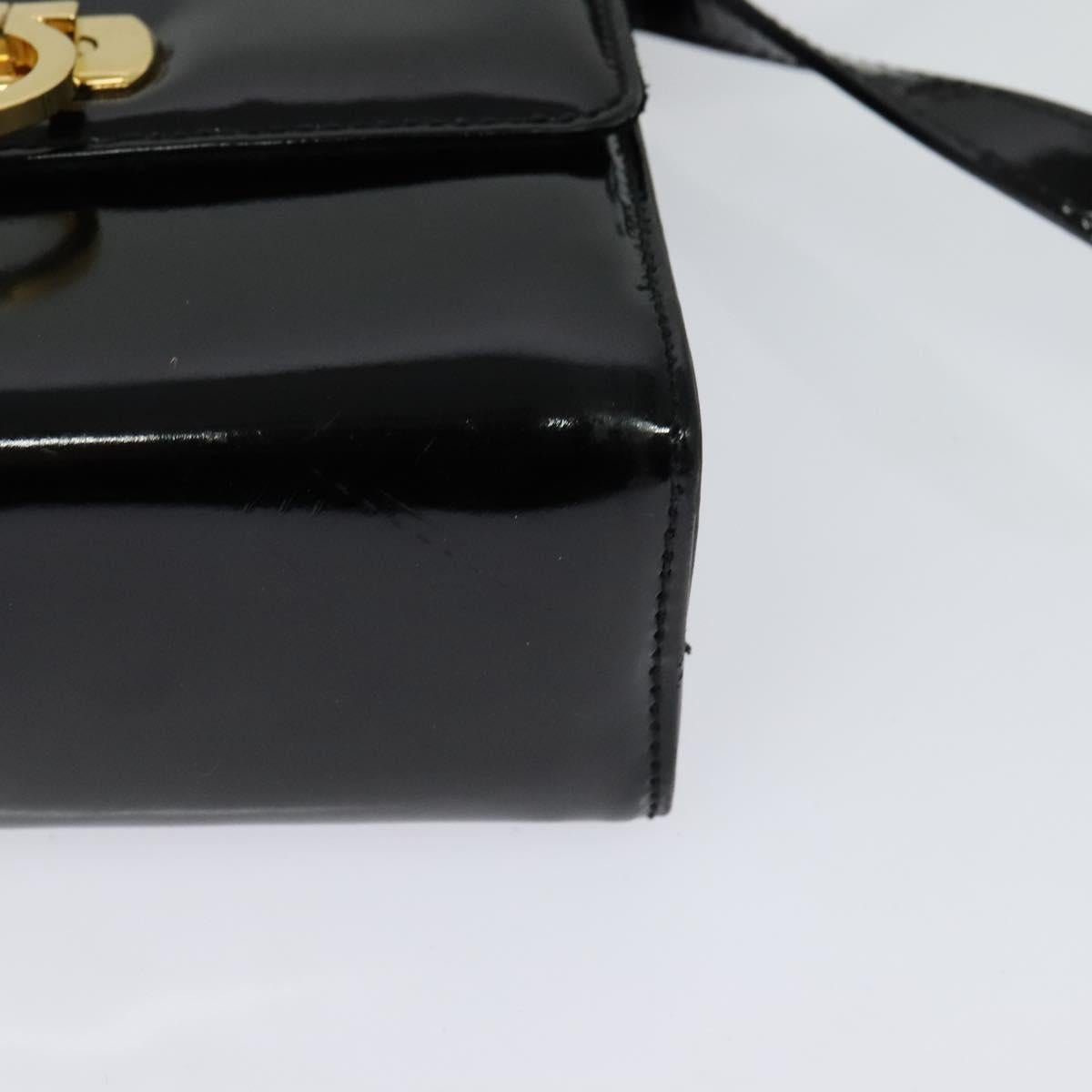 Salvatore Ferragamo Gancini Shoulder Bag Enamel Black Gold Auth 123760