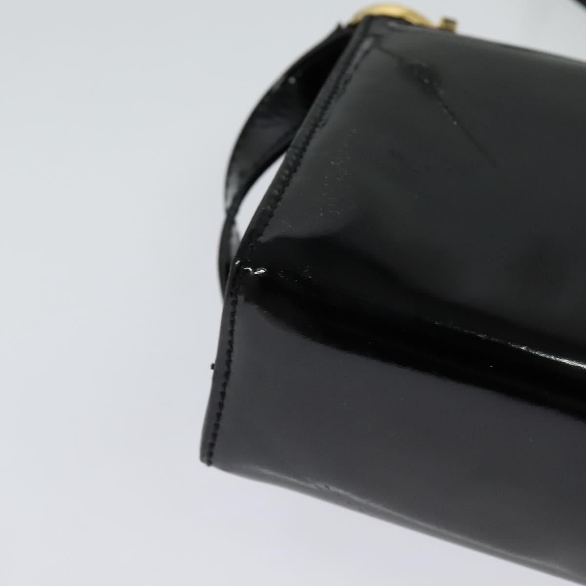 Salvatore Ferragamo Gancini Shoulder Bag Enamel Black Gold Auth 123760