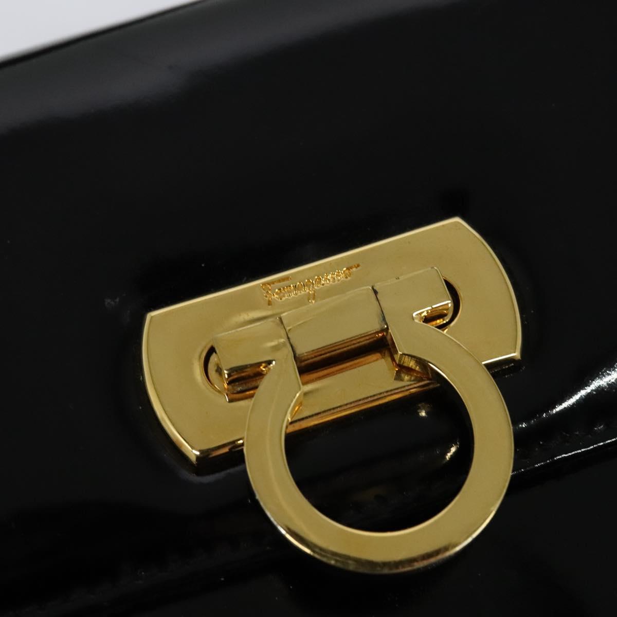 Salvatore Ferragamo Gancini Shoulder Bag Enamel Black Gold Auth 123760
