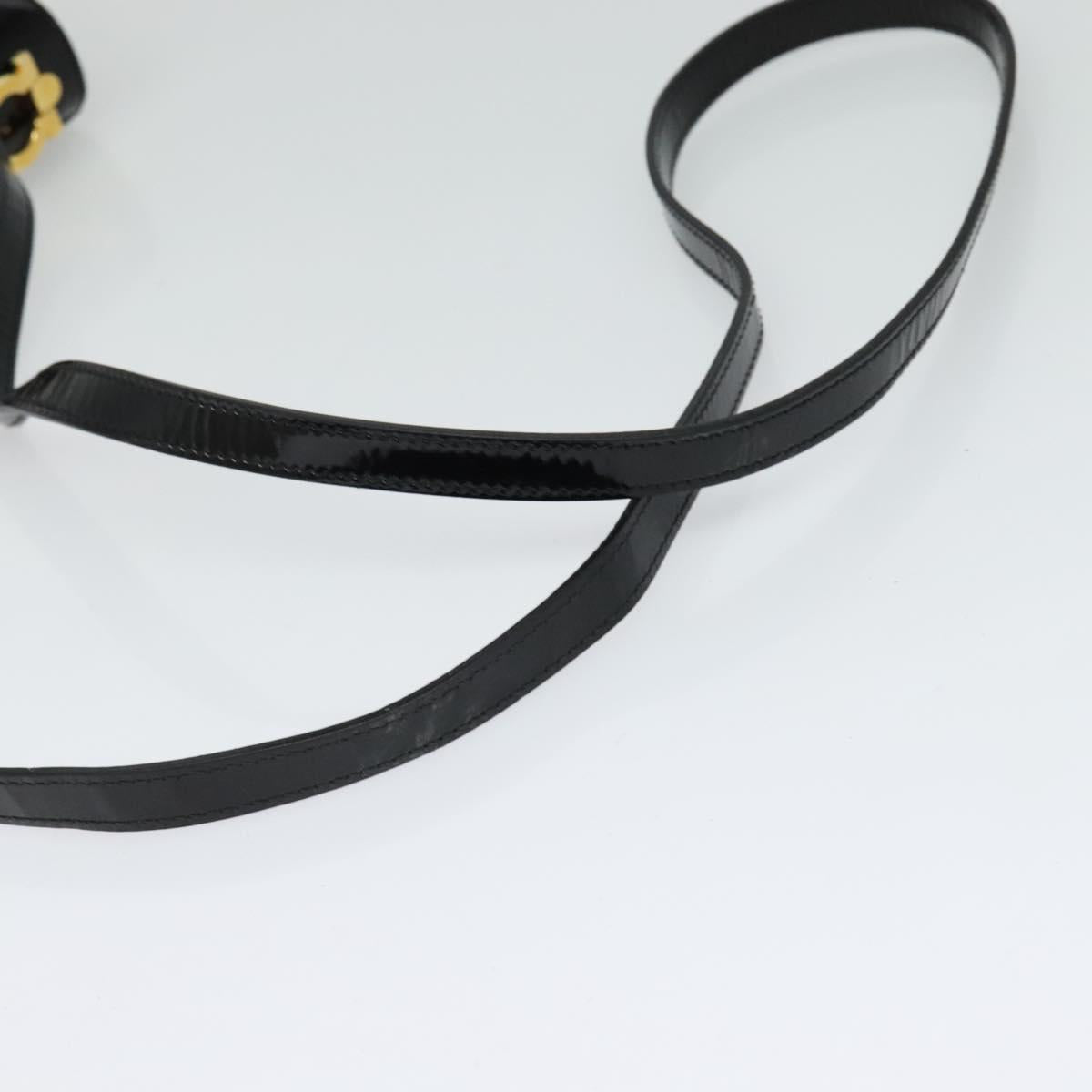 Salvatore Ferragamo Gancini Shoulder Bag Enamel Black Gold Auth 123760