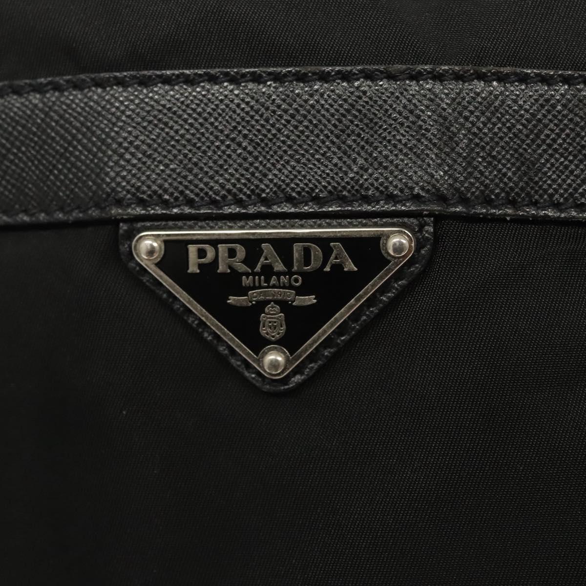PRADA Shoulder Bag Nylon Black Gold Auth 123769