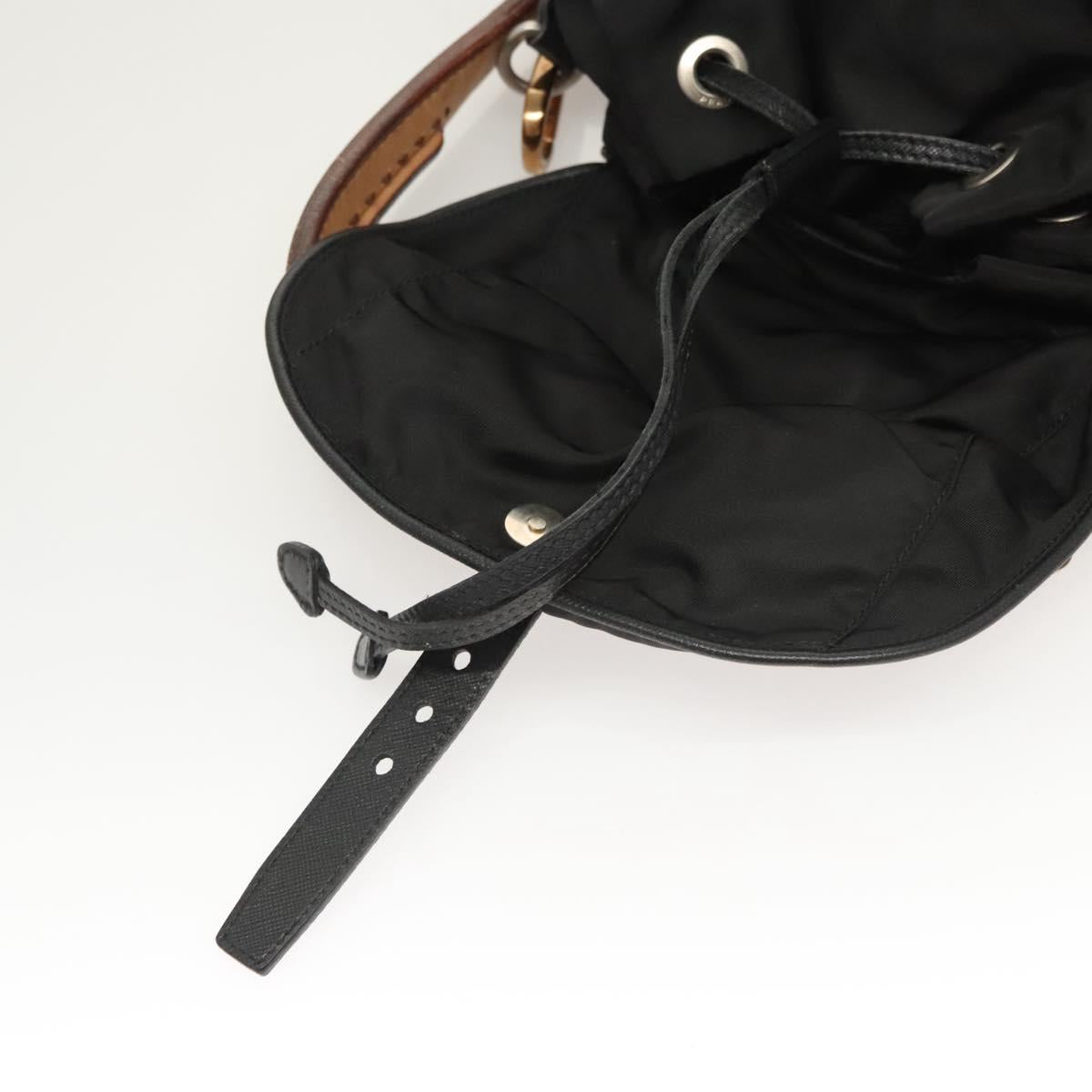 PRADA Shoulder Bag Nylon Black Gold Auth 123769
